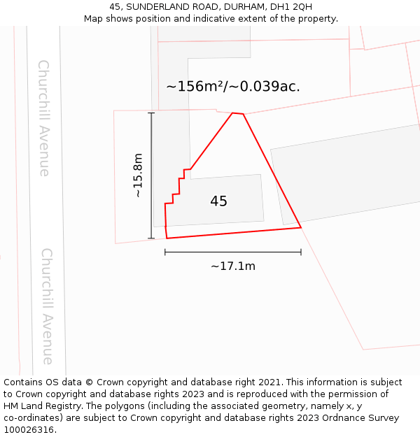 45, SUNDERLAND ROAD, DURHAM, DH1 2QH: Plot and title map