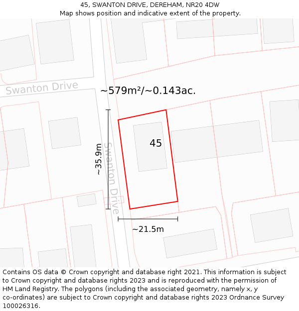 45, SWANTON DRIVE, DEREHAM, NR20 4DW: Plot and title map