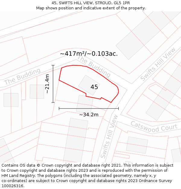 45, SWIFTS HILL VIEW, STROUD, GL5 1PR: Plot and title map