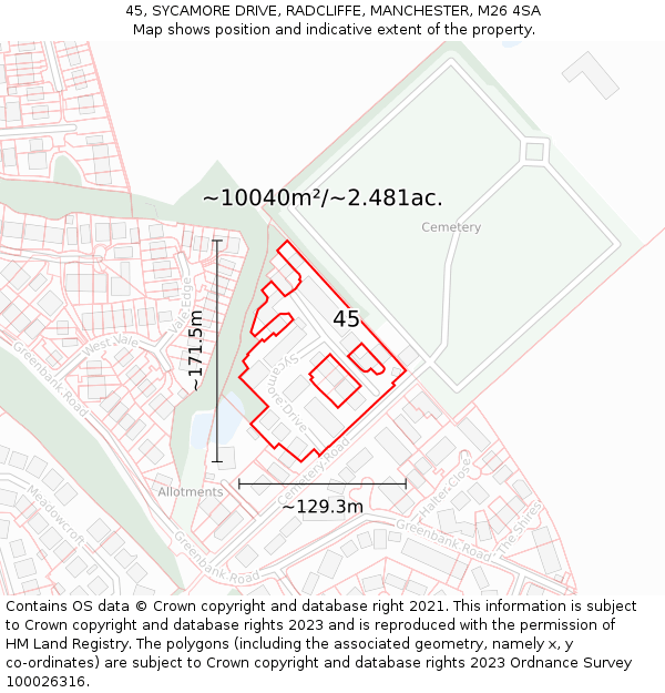 45, SYCAMORE DRIVE, RADCLIFFE, MANCHESTER, M26 4SA: Plot and title map