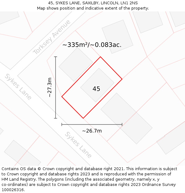 45, SYKES LANE, SAXILBY, LINCOLN, LN1 2NS: Plot and title map