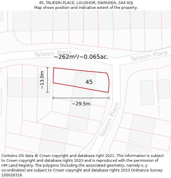 45, TALIESIN PLACE, LOUGHOR, SWANSEA, SA4 6GJ: Plot and title map