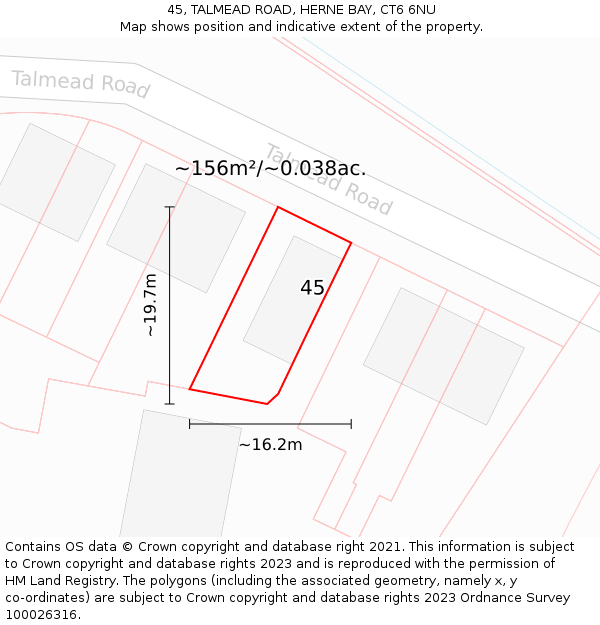 45, TALMEAD ROAD, HERNE BAY, CT6 6NU: Plot and title map