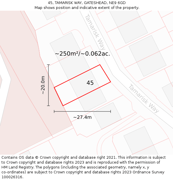 45, TAMARISK WAY, GATESHEAD, NE9 6GD: Plot and title map