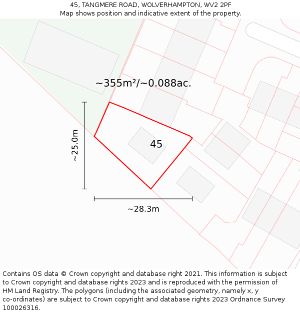 45, TANGMERE ROAD, WOLVERHAMPTON, WV2 2PF: Plot and title map