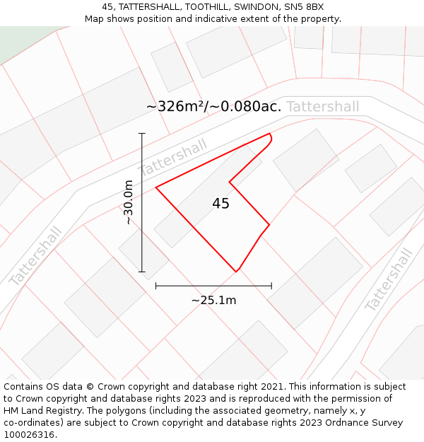 45, TATTERSHALL, TOOTHILL, SWINDON, SN5 8BX: Plot and title map