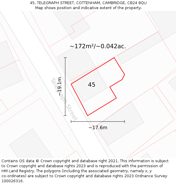 45, TELEGRAPH STREET, COTTENHAM, CAMBRIDGE, CB24 8QU: Plot and title map