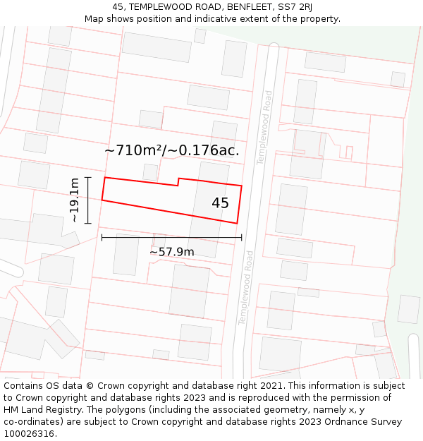 45, TEMPLEWOOD ROAD, BENFLEET, SS7 2RJ: Plot and title map