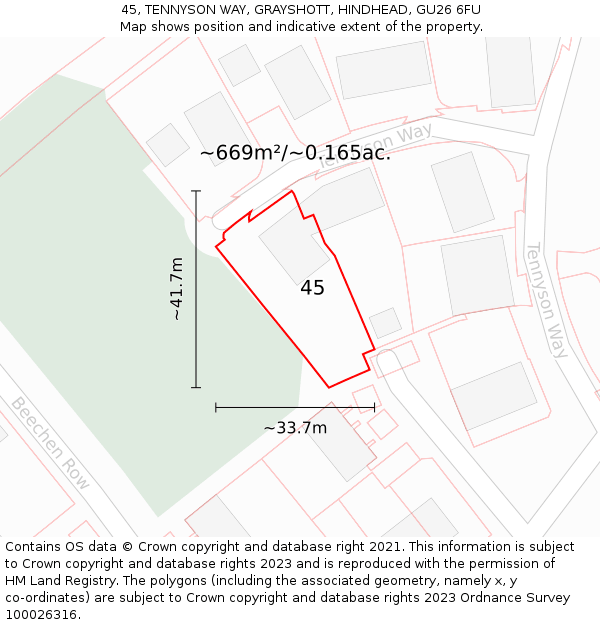 45, TENNYSON WAY, GRAYSHOTT, HINDHEAD, GU26 6FU: Plot and title map