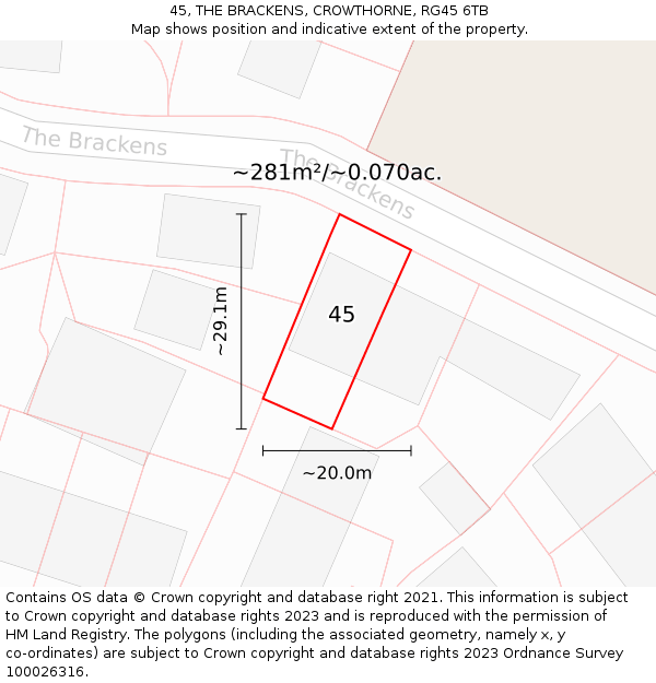 45, THE BRACKENS, CROWTHORNE, RG45 6TB: Plot and title map