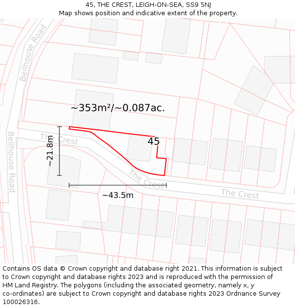 45, THE CREST, LEIGH-ON-SEA, SS9 5NJ: Plot and title map