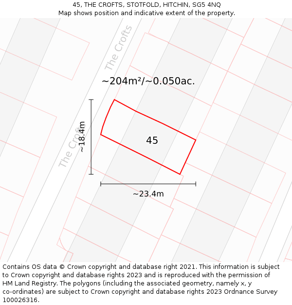 45, THE CROFTS, STOTFOLD, HITCHIN, SG5 4NQ: Plot and title map