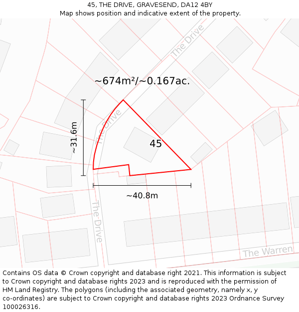 45, THE DRIVE, GRAVESEND, DA12 4BY: Plot and title map