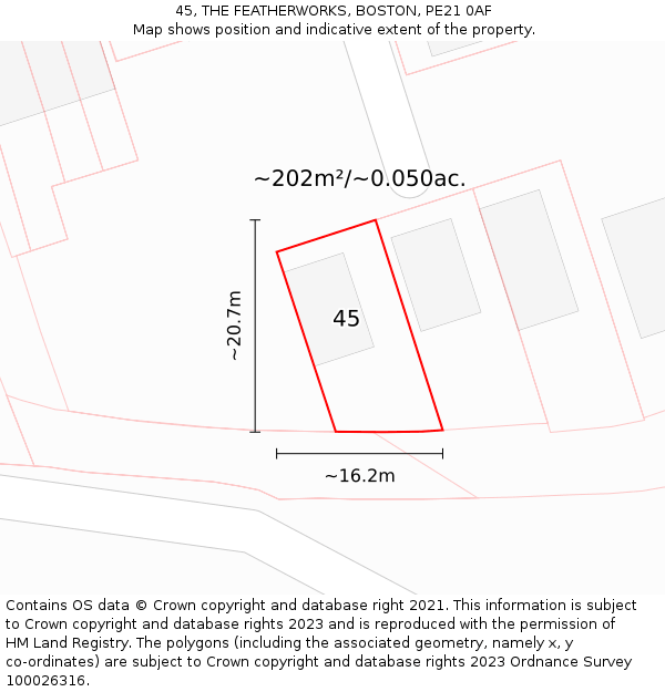 45, THE FEATHERWORKS, BOSTON, PE21 0AF: Plot and title map