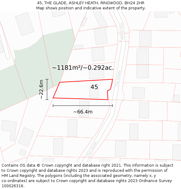 45, THE GLADE, ASHLEY HEATH, RINGWOOD, BH24 2HR: Plot and title map