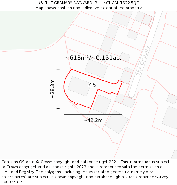 45, THE GRANARY, WYNYARD, BILLINGHAM, TS22 5QG: Plot and title map