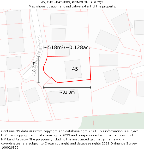 45, THE HEATHERS, PLYMOUTH, PL6 7QS: Plot and title map