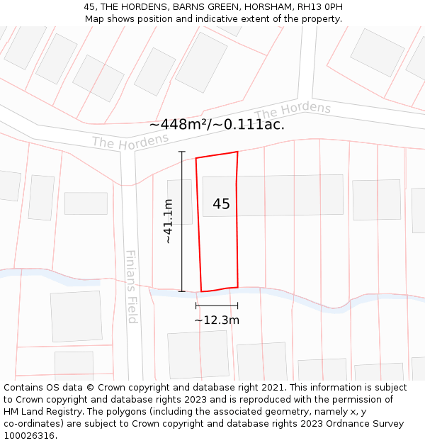 45, THE HORDENS, BARNS GREEN, HORSHAM, RH13 0PH: Plot and title map