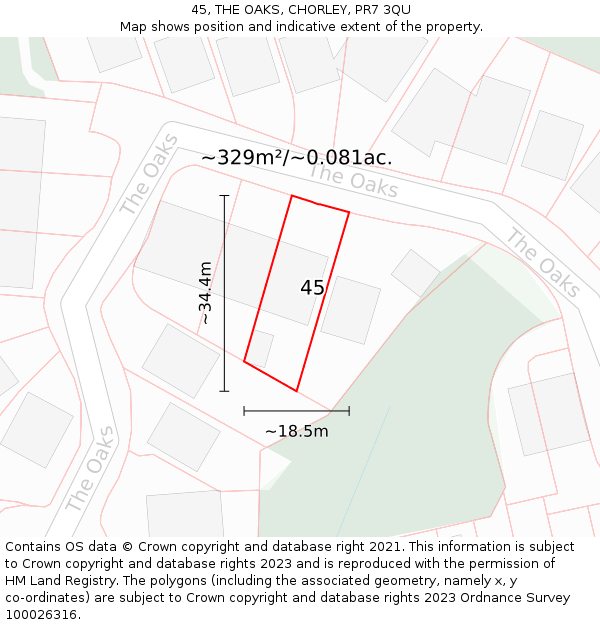 45, THE OAKS, CHORLEY, PR7 3QU: Plot and title map