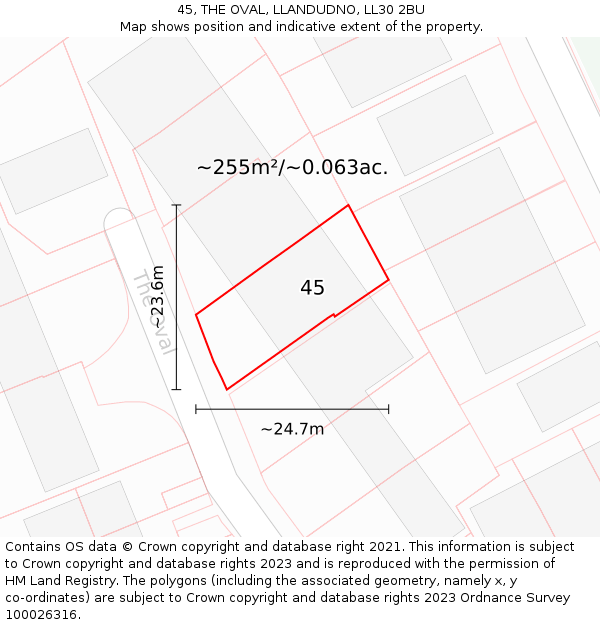 45, THE OVAL, LLANDUDNO, LL30 2BU: Plot and title map