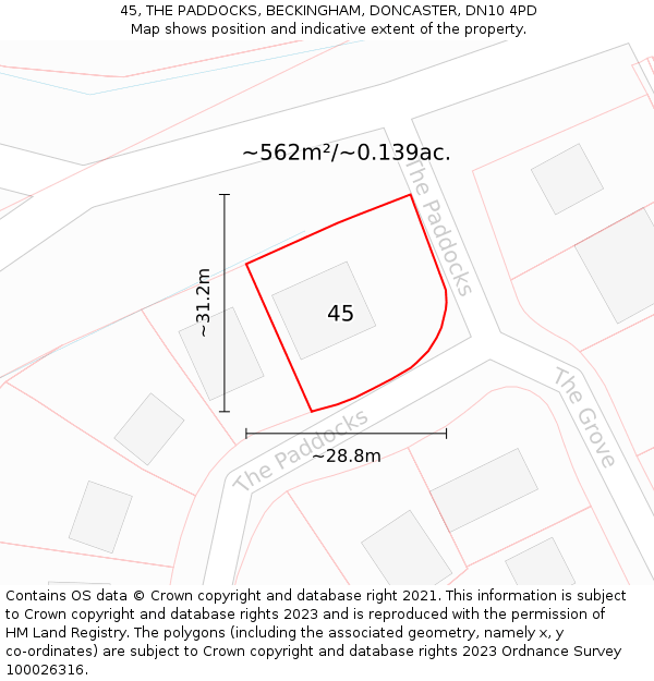 45, THE PADDOCKS, BECKINGHAM, DONCASTER, DN10 4PD: Plot and title map