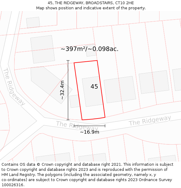 45, THE RIDGEWAY, BROADSTAIRS, CT10 2HE: Plot and title map