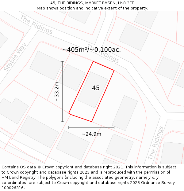 45, THE RIDINGS, MARKET RASEN, LN8 3EE: Plot and title map