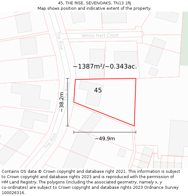 45, THE RISE, SEVENOAKS, TN13 1RJ: Plot and title map