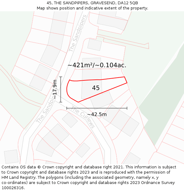 45, THE SANDPIPERS, GRAVESEND, DA12 5QB: Plot and title map