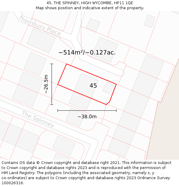 45, THE SPINNEY, HIGH WYCOMBE, HP11 1QE: Plot and title map