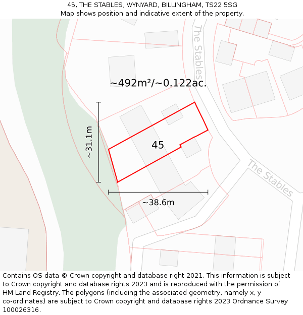 45, THE STABLES, WYNYARD, BILLINGHAM, TS22 5SG: Plot and title map