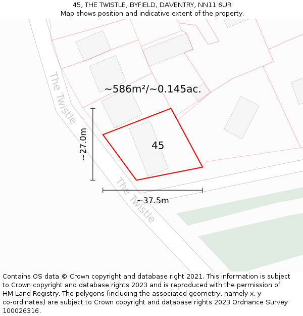 45, THE TWISTLE, BYFIELD, DAVENTRY, NN11 6UR: Plot and title map
