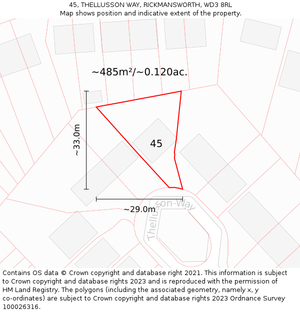 45, THELLUSSON WAY, RICKMANSWORTH, WD3 8RL: Plot and title map