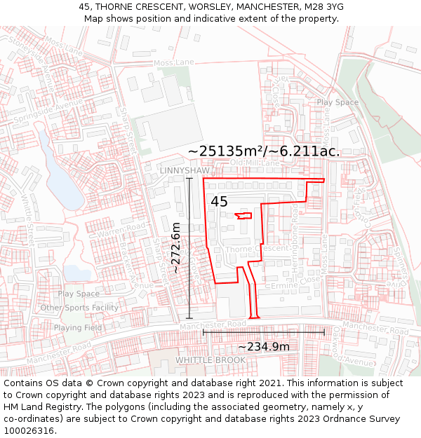 45, THORNE CRESCENT, WORSLEY, MANCHESTER, M28 3YG: Plot and title map