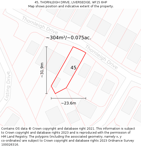 45, THORNLEIGH DRIVE, LIVERSEDGE, WF15 6HP: Plot and title map