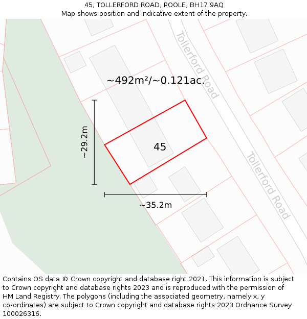 45, TOLLERFORD ROAD, POOLE, BH17 9AQ: Plot and title map