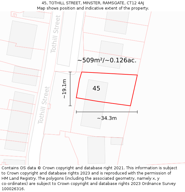 45, TOTHILL STREET, MINSTER, RAMSGATE, CT12 4AJ: Plot and title map