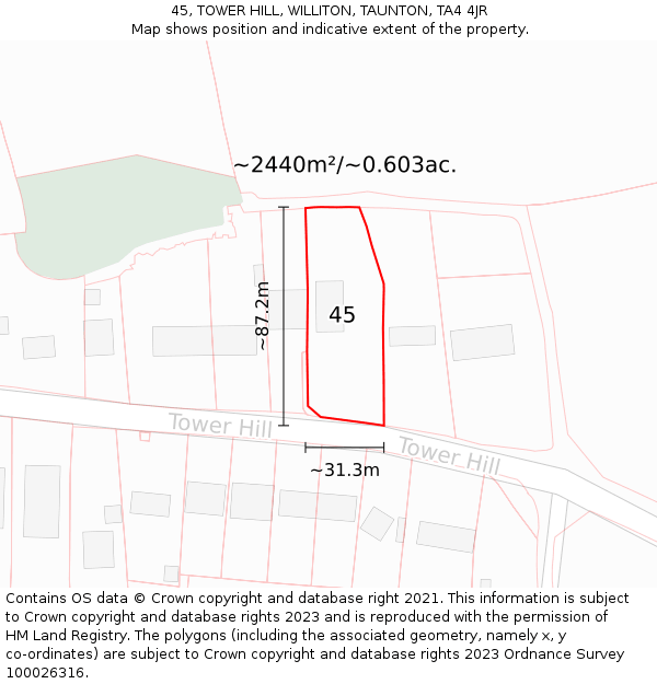 45, TOWER HILL, WILLITON, TAUNTON, TA4 4JR: Plot and title map