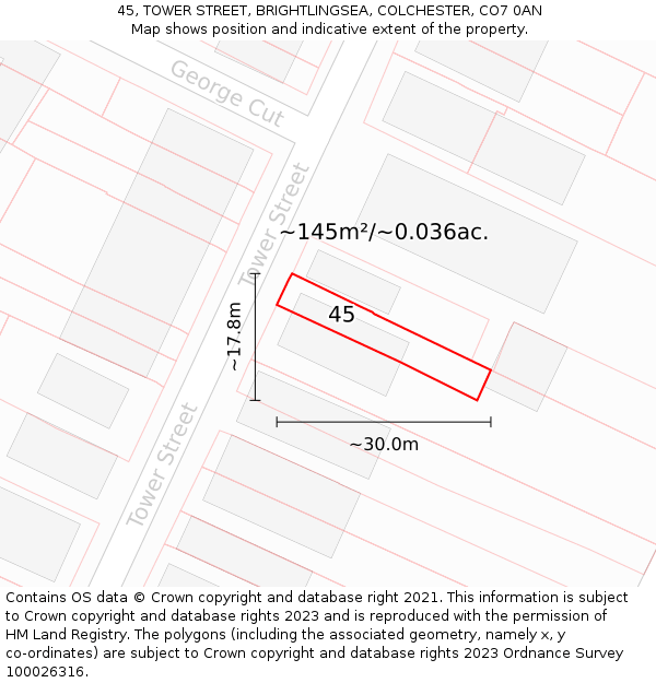 45, TOWER STREET, BRIGHTLINGSEA, COLCHESTER, CO7 0AN: Plot and title map