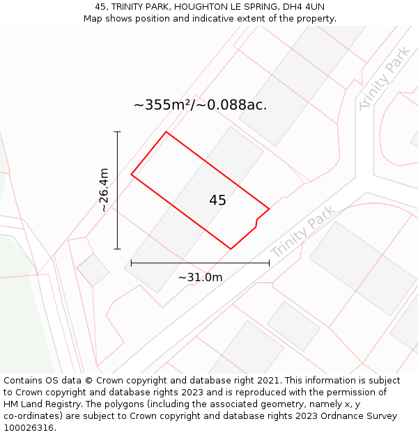 45, TRINITY PARK, HOUGHTON LE SPRING, DH4 4UN: Plot and title map