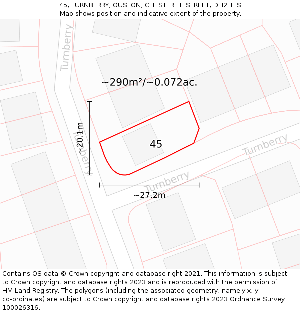 45, TURNBERRY, OUSTON, CHESTER LE STREET, DH2 1LS: Plot and title map