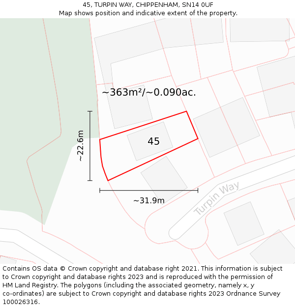 45, TURPIN WAY, CHIPPENHAM, SN14 0UF: Plot and title map