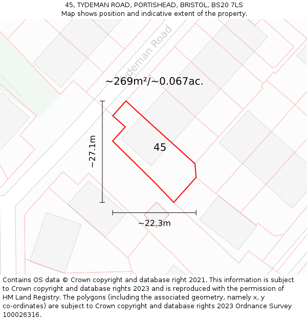 45, TYDEMAN ROAD, PORTISHEAD, BRISTOL, BS20 7LS: Plot and title map