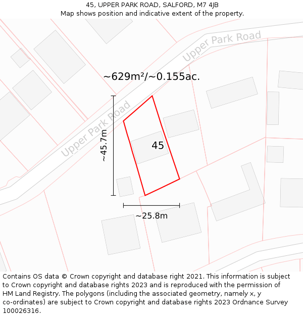 45, UPPER PARK ROAD, SALFORD, M7 4JB: Plot and title map