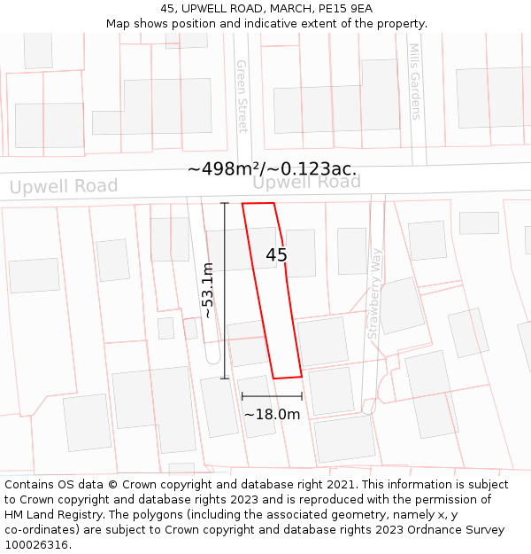 45, UPWELL ROAD, MARCH, PE15 9EA: Plot and title map