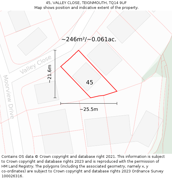 45, VALLEY CLOSE, TEIGNMOUTH, TQ14 9UF: Plot and title map