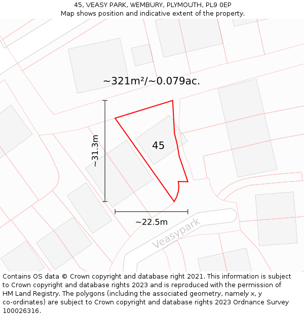 45, VEASY PARK, WEMBURY, PLYMOUTH, PL9 0EP: Plot and title map