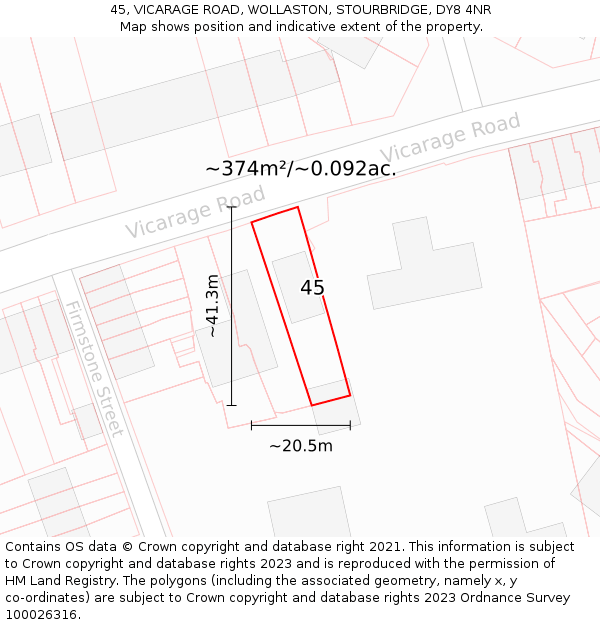 45, VICARAGE ROAD, WOLLASTON, STOURBRIDGE, DY8 4NR: Plot and title map