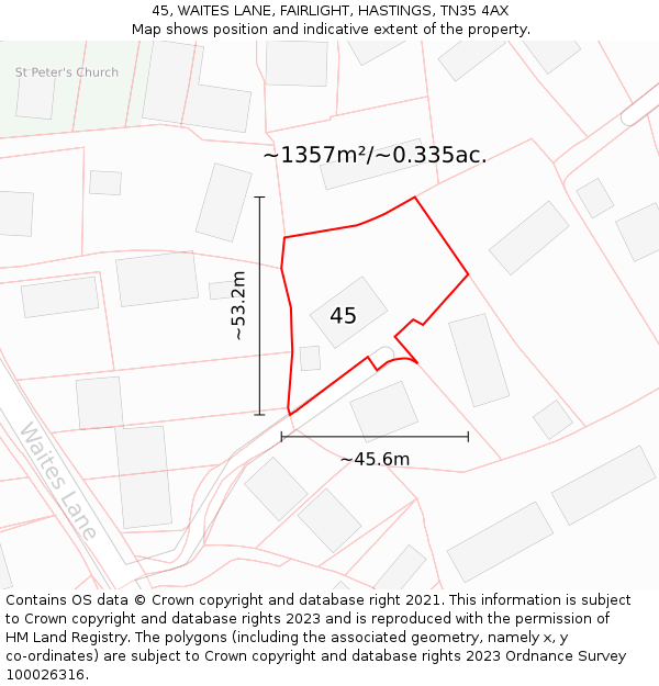 45, WAITES LANE, FAIRLIGHT, HASTINGS, TN35 4AX: Plot and title map