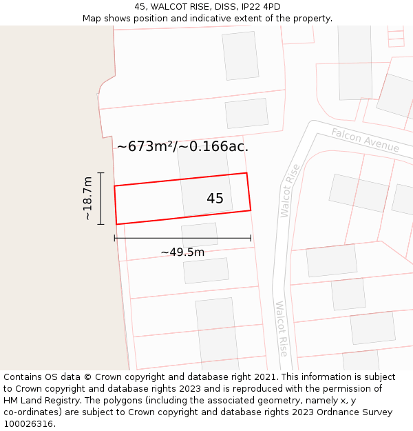 45, WALCOT RISE, DISS, IP22 4PD: Plot and title map